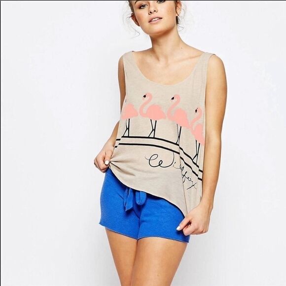 Wildfox Dancing Flamingo Graphic Tank Top - Picture 1 of 13